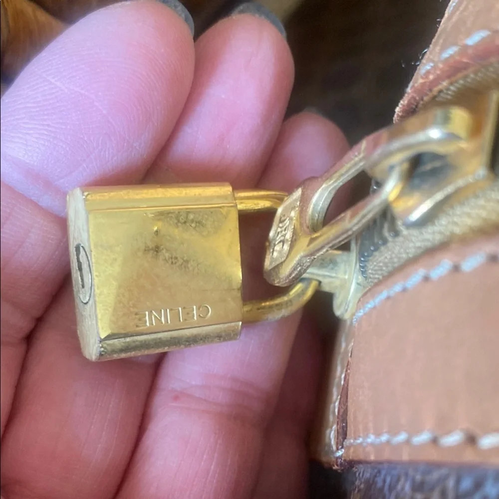 Celine Brown Duffel Bag with Monogram Print with Lock and Key